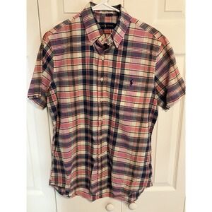 Polo Ralph Lauren Short Sleeve Button Up Shirt Pink/Blue Plaid Indian Madras , S